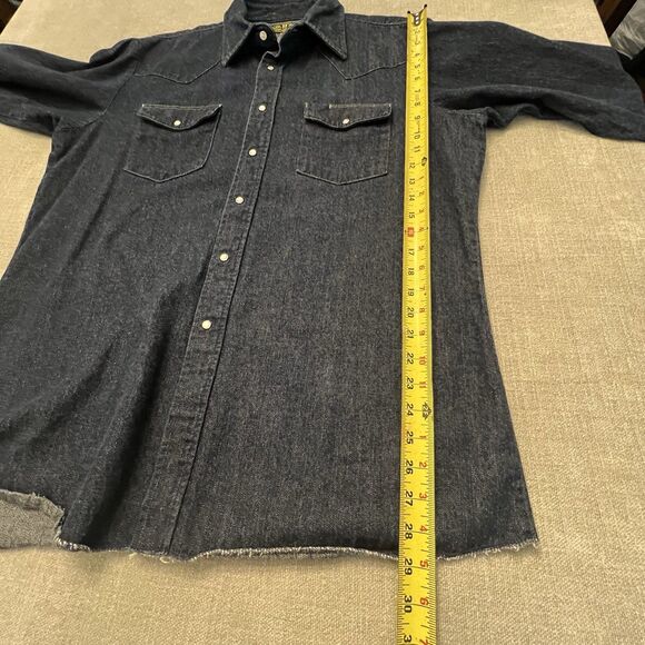 Vtg BB Brand Shirt Mens Pearl Snap Dark Denim Long Sleeve XLarge New Orleans USA - Picture 6 of 9